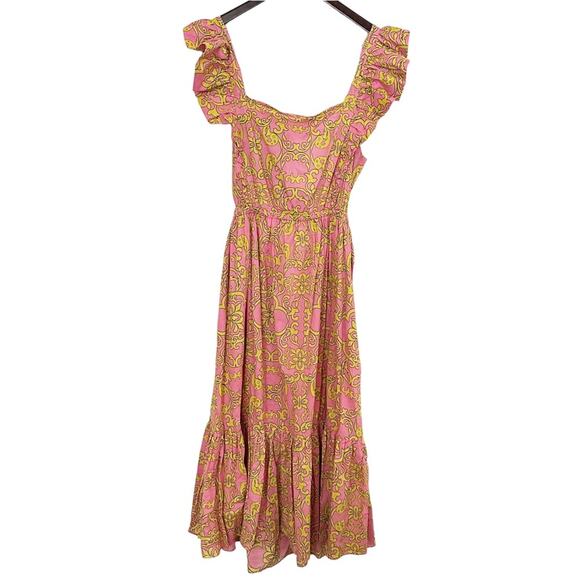 Misa Dress Libra Ruffled Midi Tiered Pink In Flora Splendido Size Large NWT - Picture 3 of 6